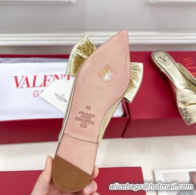 Duplicate Valentino Calfskin Flat Mules with Maxi Bow Gold 429080