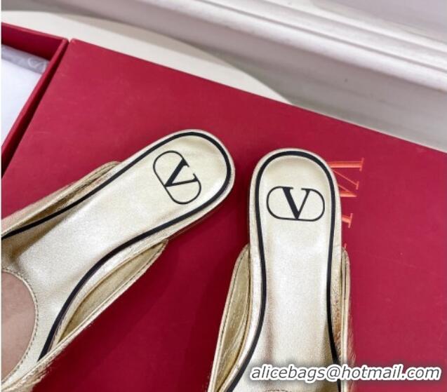 Duplicate Valentino Calfskin Flat Mules with Maxi Bow Gold 429080