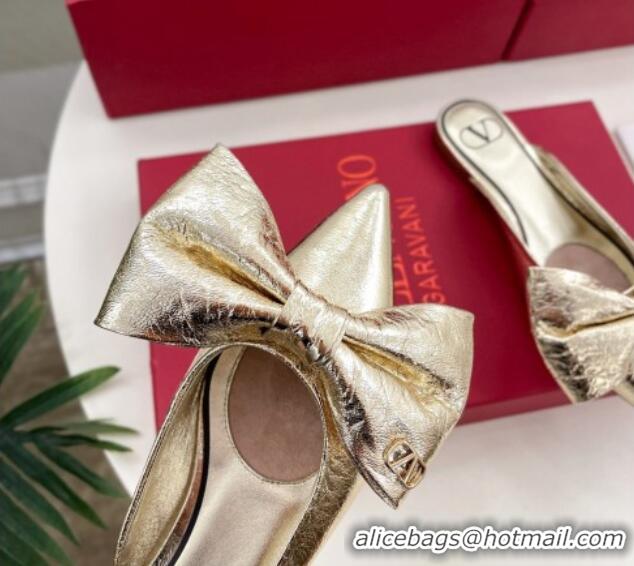 Duplicate Valentino Calfskin Flat Mules with Maxi Bow Gold 429080