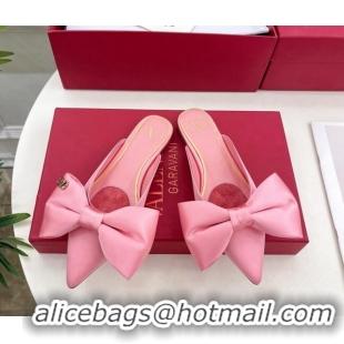 Low Price Valentino Satin Flat Mules with Maxi Bow Light Pink 429082