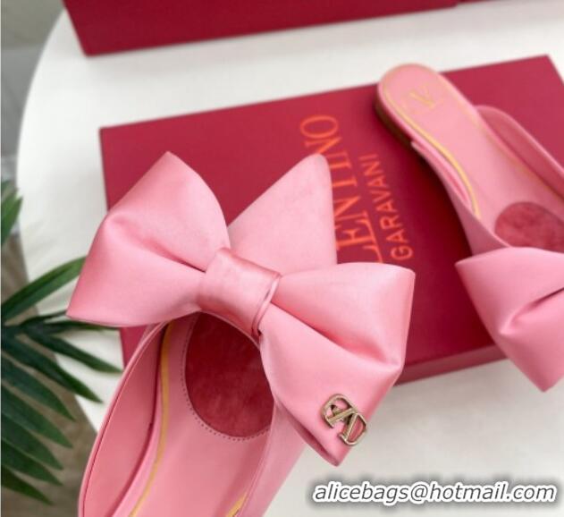 Low Price Valentino Satin Flat Mules with Maxi Bow Light Pink 429082