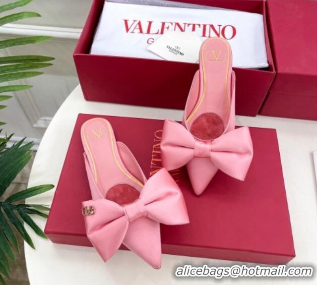 Low Price Valentino Satin Flat Mules with Maxi Bow Light Pink 429082