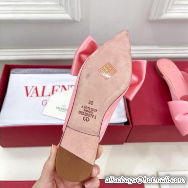 Low Price Valentino Satin Flat Mules with Maxi Bow Light Pink 429082