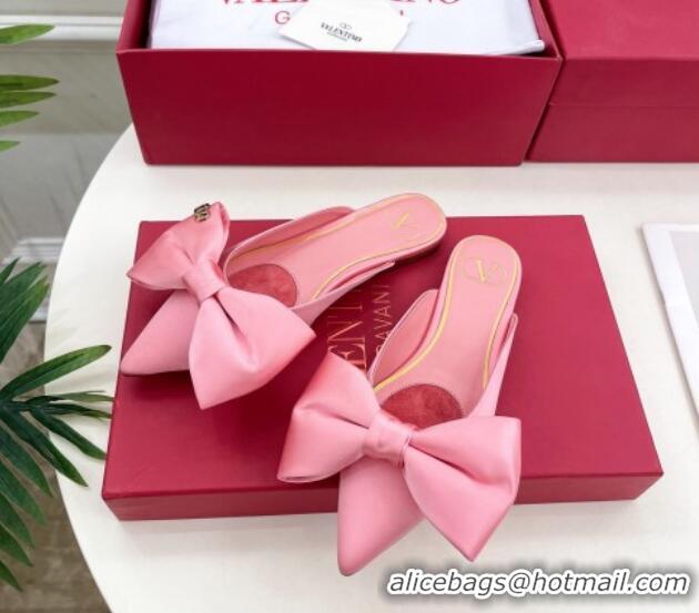 Low Price Valentino Satin Flat Mules with Maxi Bow Light Pink 429082