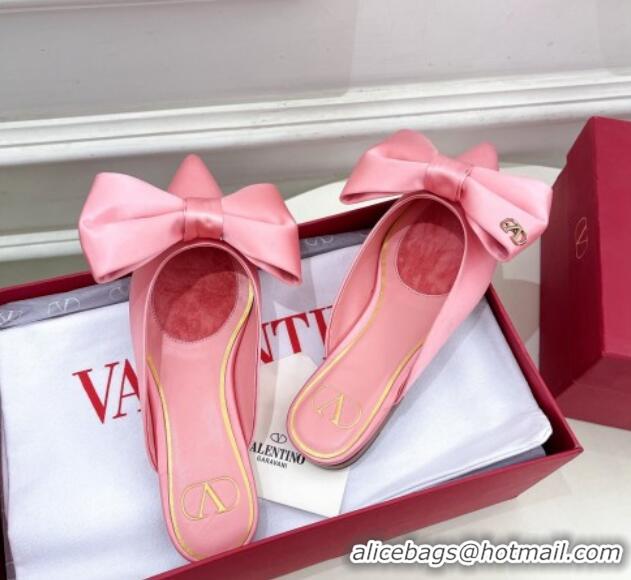 Low Price Valentino Satin Flat Mules with Maxi Bow Light Pink 429082