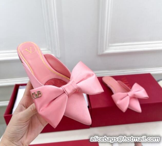 Low Price Valentino Satin Flat Mules with Maxi Bow Light Pink 429082