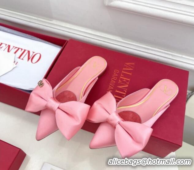 Low Price Valentino Satin Flat Mules with Maxi Bow Light Pink 429082