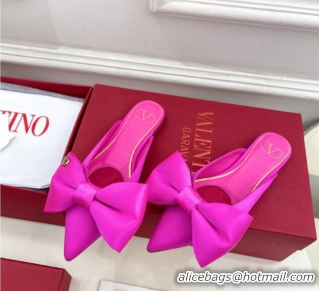 Sumptuous Valentino Satin Flat Mules with Maxi Bow Dark Pink 429083