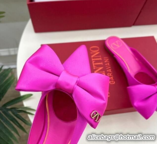 Sumptuous Valentino Satin Flat Mules with Maxi Bow Dark Pink 429083