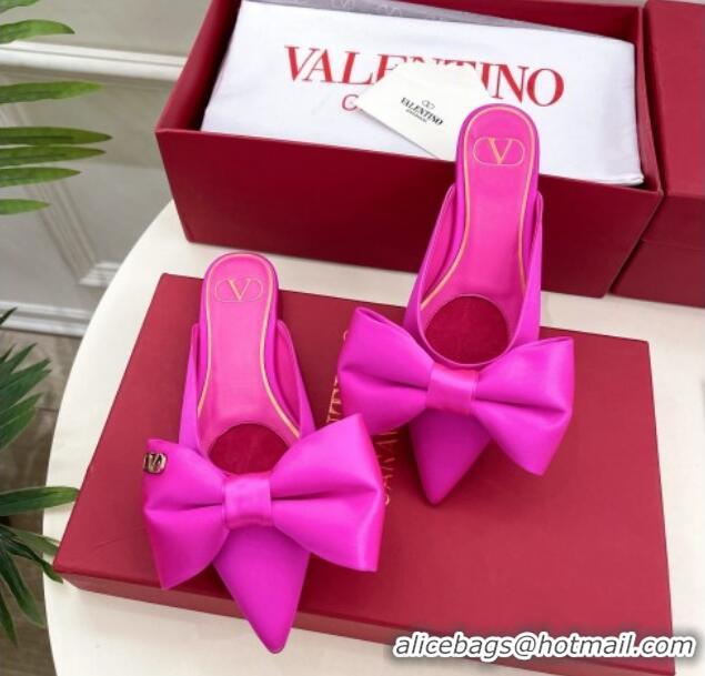 Sumptuous Valentino Satin Flat Mules with Maxi Bow Dark Pink 429083