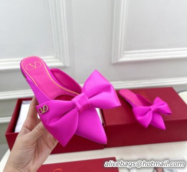 Sumptuous Valentino Satin Flat Mules with Maxi Bow Dark Pink 429083