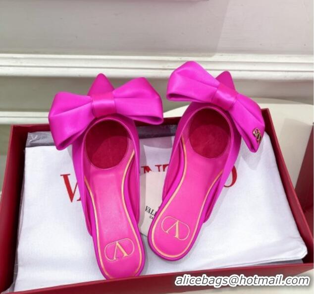 Sumptuous Valentino Satin Flat Mules with Maxi Bow Dark Pink 429083