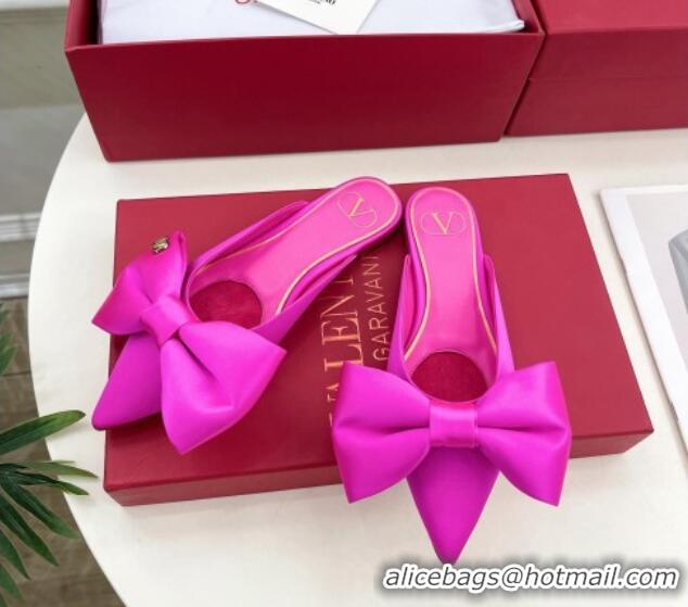 Sumptuous Valentino Satin Flat Mules with Maxi Bow Dark Pink 429083