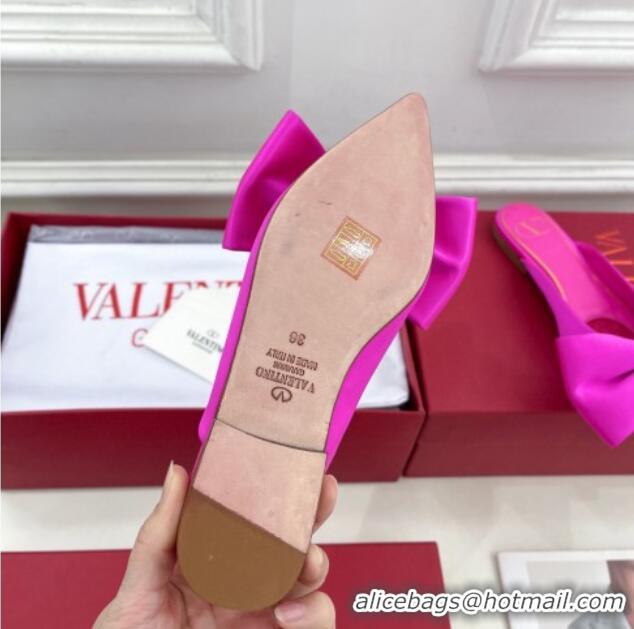 Sumptuous Valentino Satin Flat Mules with Maxi Bow Dark Pink 429083