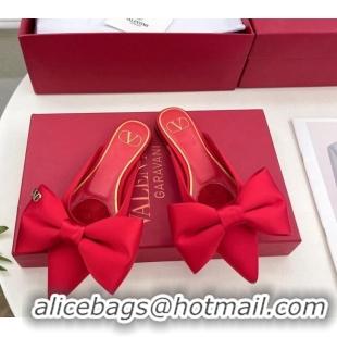 Good Quality Valentino Satin Flat Mules with Maxi Bow Red 429084