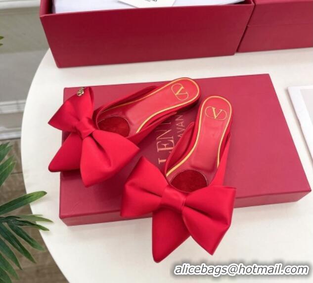 Good Quality Valentino Satin Flat Mules with Maxi Bow Red 429084