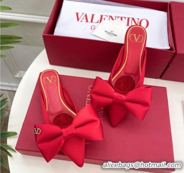 Good Quality Valentino Satin Flat Mules with Maxi Bow Red 429084