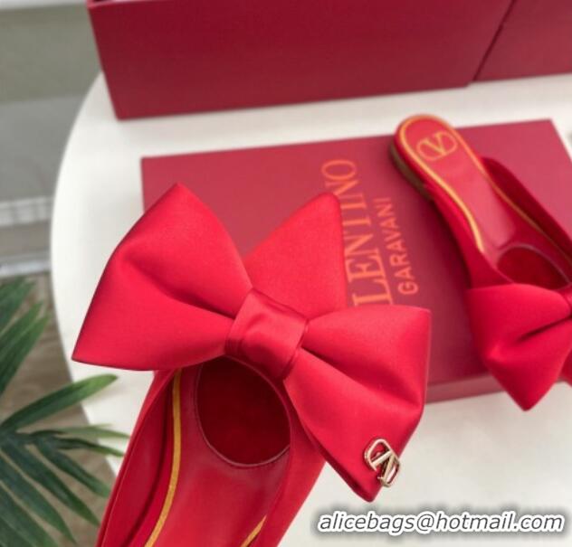 Good Quality Valentino Satin Flat Mules with Maxi Bow Red 429084