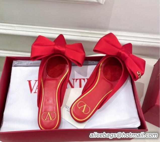 Good Quality Valentino Satin Flat Mules with Maxi Bow Red 429084