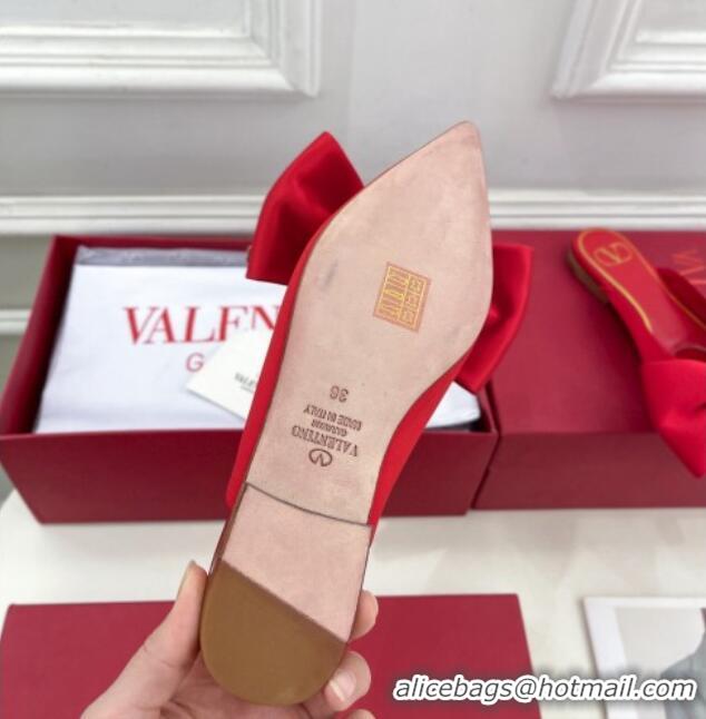 Good Quality Valentino Satin Flat Mules with Maxi Bow Red 429084