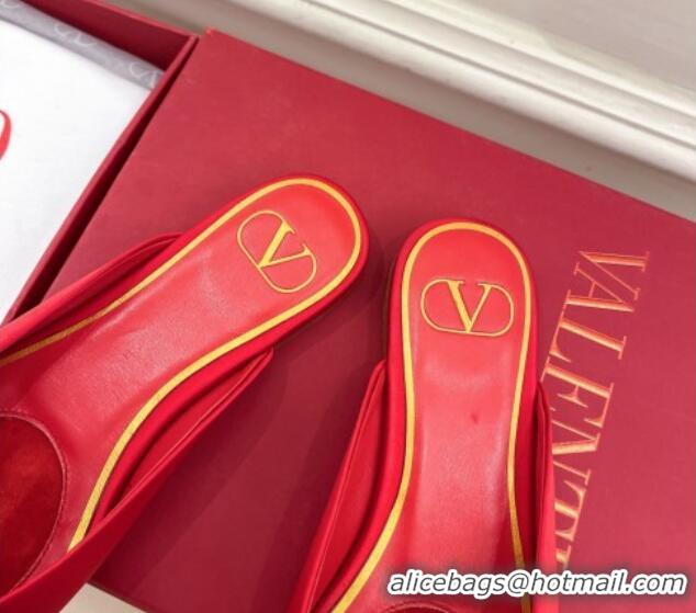 Good Quality Valentino Satin Flat Mules with Maxi Bow Red 429084