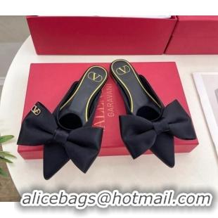 Sophisticated Valentino Satin Flat Mules with Maxi Bow Black 429085