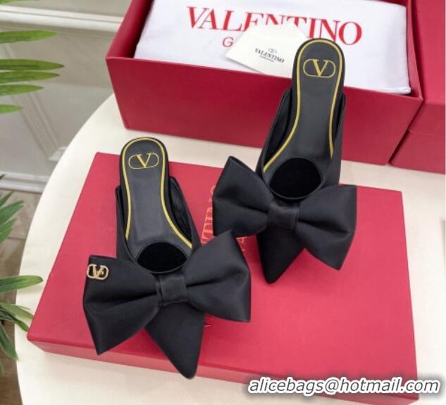 Sophisticated Valentino Satin Flat Mules with Maxi Bow Black 429085