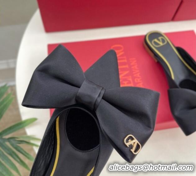 Sophisticated Valentino Satin Flat Mules with Maxi Bow Black 429085