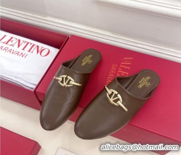 Unique Style Valentino The Bold Edition VLogo Flat Mules Dark Brown 429087