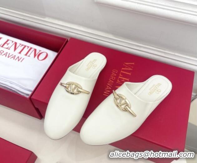 Good Looking Valentino The Bold Edition VLogo Flat Mules White 429088