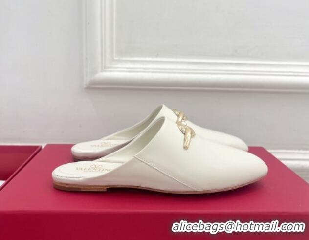 Good Looking Valentino The Bold Edition VLogo Flat Mules White 429088