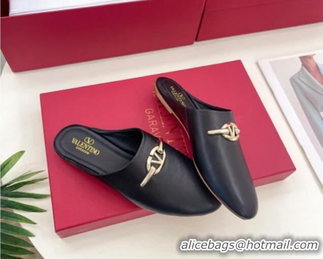 Stylish Valentino The Bold Edition VLogo Flat Mules Black 429089