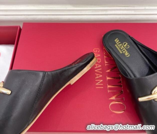 Stylish Valentino The Bold Edition VLogo Flat Mules Black 429089