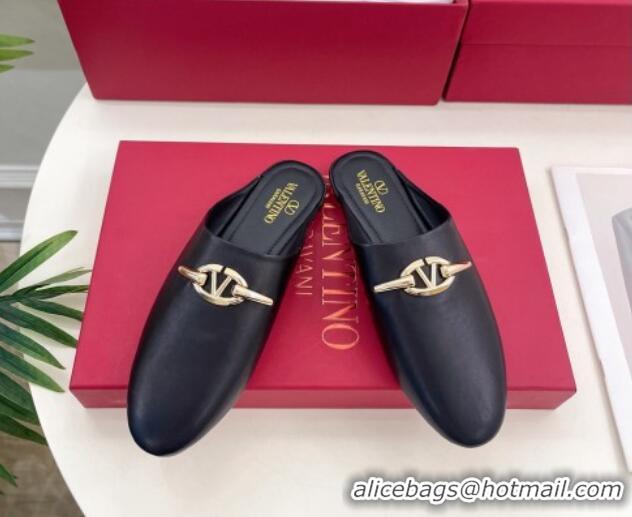 Stylish Valentino The Bold Edition VLogo Flat Mules Black 429089