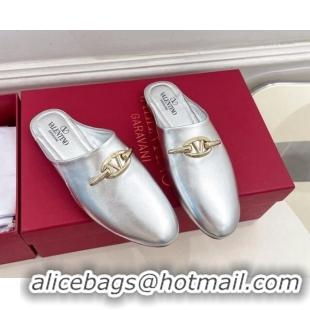 Purchase Valentino The Bold Edition VLogo Flat Mules Silver 429090