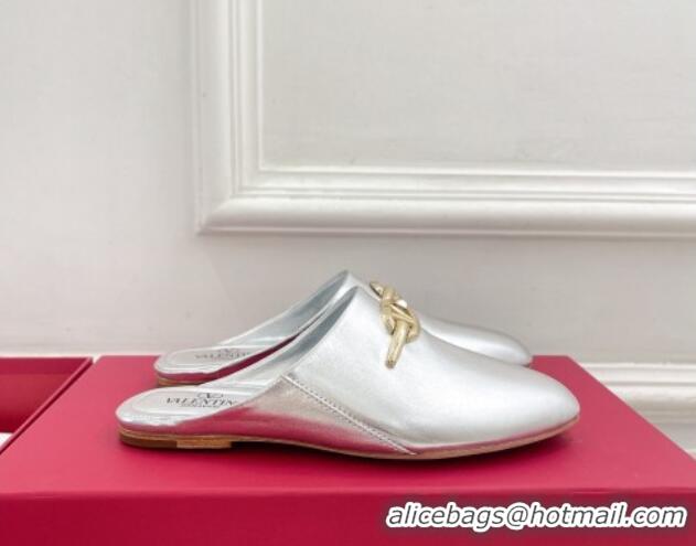 Purchase Valentino The Bold Edition VLogo Flat Mules Silver 429090