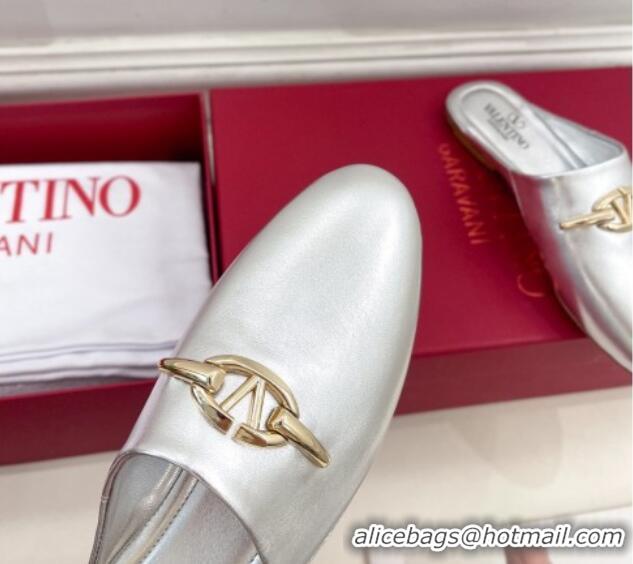 Purchase Valentino The Bold Edition VLogo Flat Mules Silver 429090