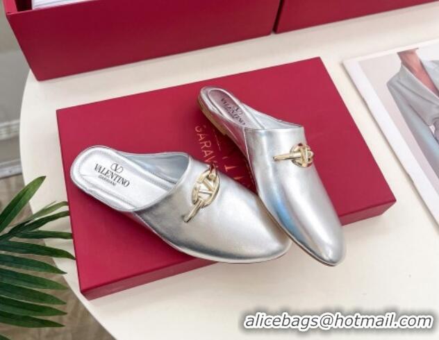 Purchase Valentino The Bold Edition VLogo Flat Mules Silver 429090