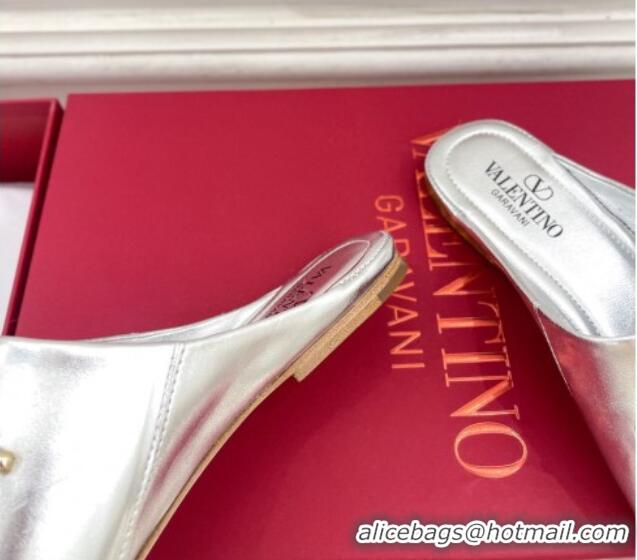 Purchase Valentino The Bold Edition VLogo Flat Mules Silver 429090