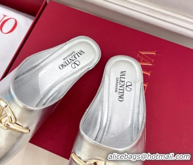 Purchase Valentino The Bold Edition VLogo Flat Mules Silver 429090