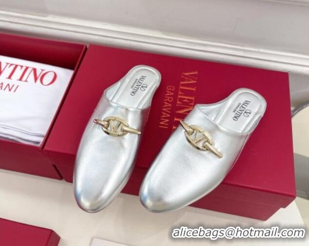 Purchase Valentino The Bold Edition VLogo Flat Mules Silver 429090