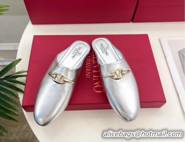 Purchase Valentino The Bold Edition VLogo Flat Mules Silver 429090