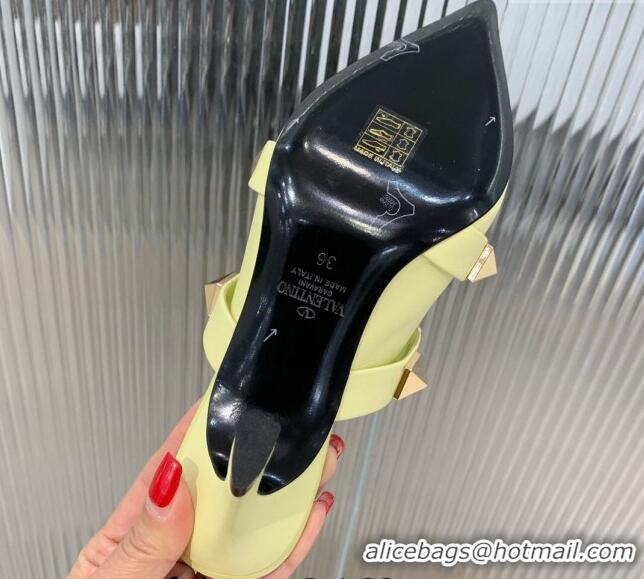 Low Price Valentino Roman Stud Calfskin Heel Mules 6.5cm with Straps Yellow 429111