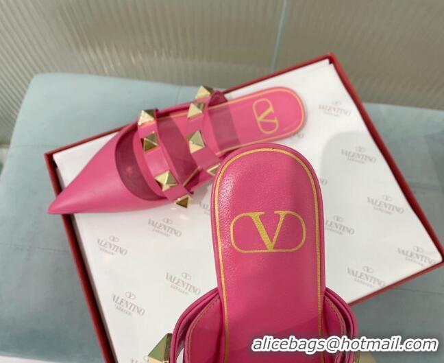 Good Looking Valentino Roman Stud Calfskin Flat Mules with Straps Pink 429119