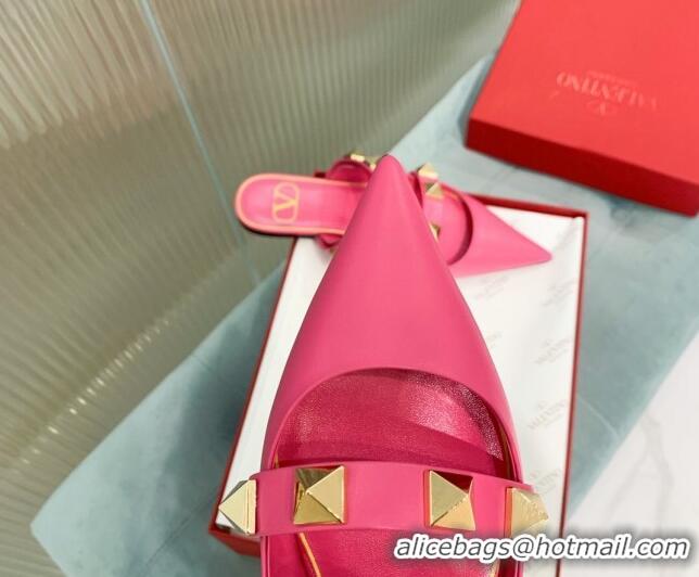 Good Looking Valentino Roman Stud Calfskin Flat Mules with Straps Pink 429119