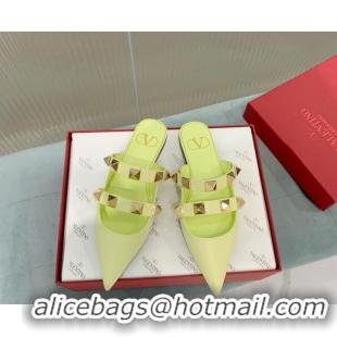 Shop Duplicate Valentino Roman Stud Calfskin Flat Mules with Straps Yellow 429120