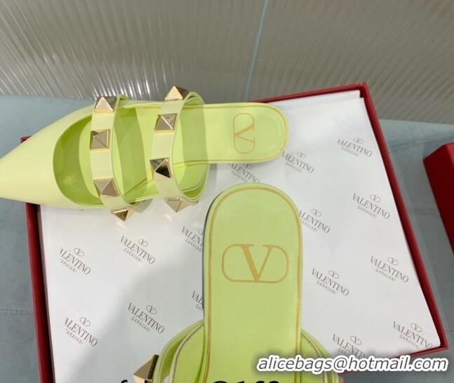 Shop Duplicate Valentino Roman Stud Calfskin Flat Mules with Straps Yellow 429120