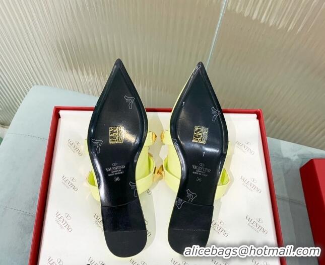 Shop Duplicate Valentino Roman Stud Calfskin Flat Mules with Straps Yellow 429120