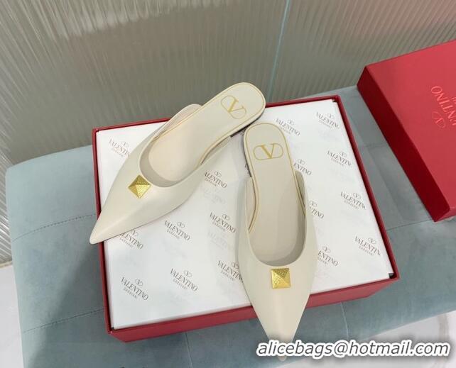 Popular Style Valentino One Stud Calfskin Flat Mules White 429125