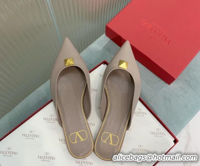 Grade Quality Valentino One Stud Calfskin Flat Mules Grey 429126